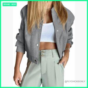 Cropped Bomber Jacket Wool Blend Varsity Pea Coat Button Down